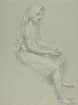 William-Adolphe Bouguereau : Study of a Seated Veiled Female Figure